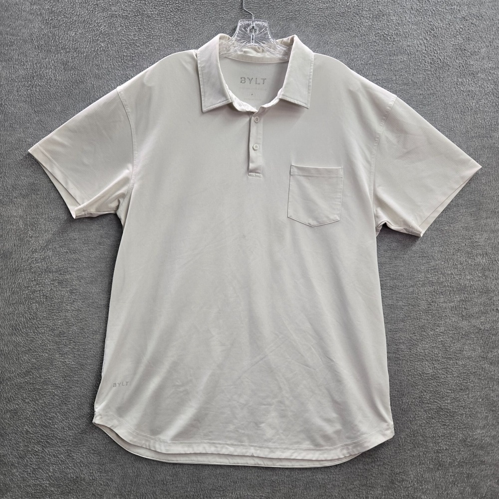 BYLT Men Polo Shirt XL White Pocket Short Sleeve Collar